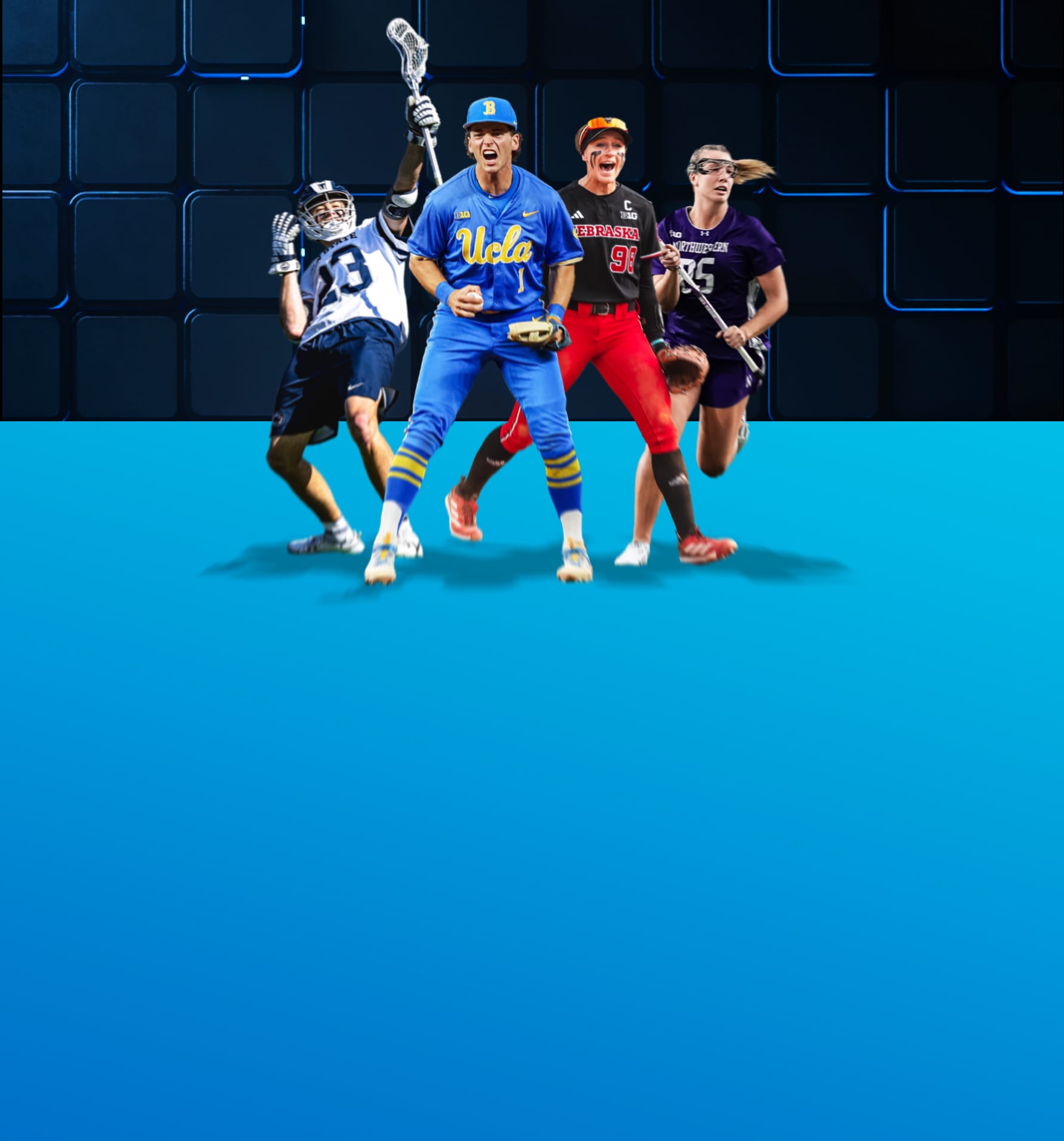 FOX One sports lineup featuring athletes from lacrosse, football, and baseball